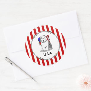 Adesivo US American Flag Old English Sheepdog (Cinza 1)
