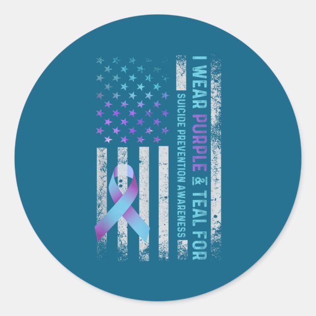 Adesivo Us Flag I Wear Purple And Teal Suicide Prevention  (Frente)