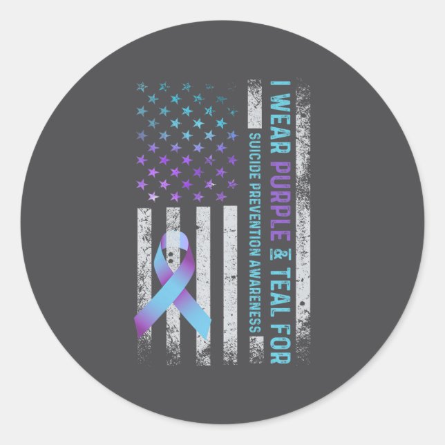 Adesivo Us Flag I Wear Purple And Teal Suicide Prevention  (Frente)