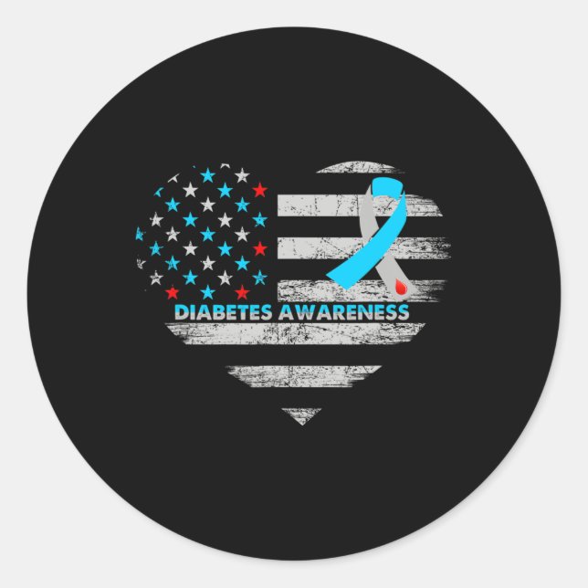 Adesivo Usa Flag Diabetes Awareness Heart Family Support  (Frente)