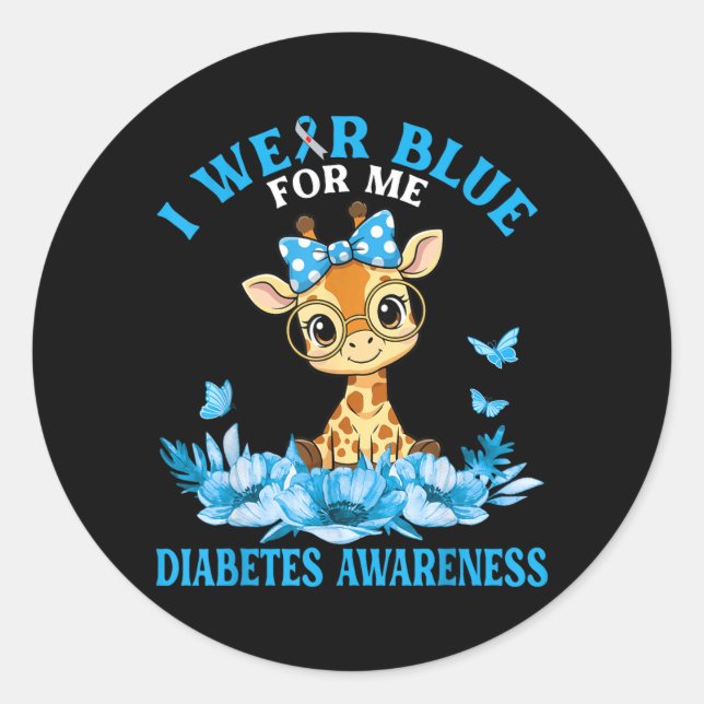 Adesivo Use Azul Para Flores De Girafa Fofa Diabetes (Frente)