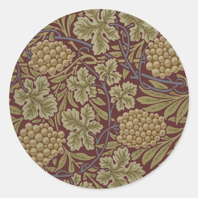 Adesivo Uva de Videira Arte Verde Vermelho William Morris (Frente)