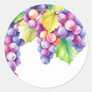 Adesivo Uvas de Aquarela em Fundo Branco Limpo
