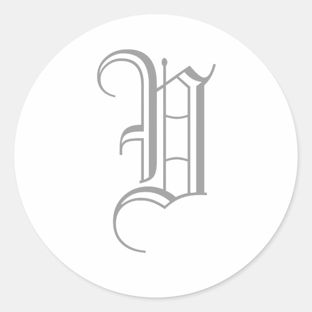 Adesivo V - Letra Monograma Cinza Sticker Antigo Inglês (Frente)