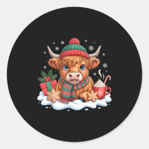 Adesivo Vaca Alta Escocesa de Natal Bezerra Fofa Chapéu do