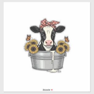 Adesivo Vaca Antiga em Tubo Girassol Borboleta Vetor Desi