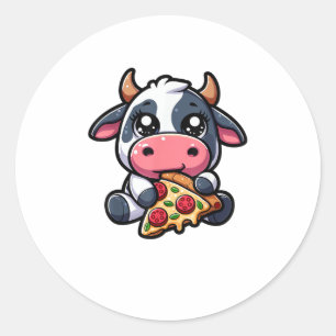 Adesivo Vaca Comendo Pizza Margherita Refeições_4