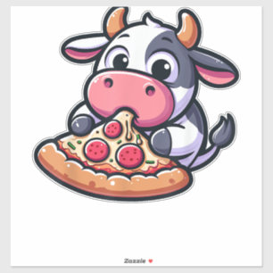 Adesivo Vaca Comendo Pizza Margherita Refeições De Refeiçõ