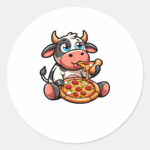 Adesivo Vaca Comendo Pizza Margherita Refeições De Refeiçõ