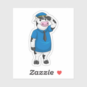 Adesivo Vaca como agente da polícia com chapéu da polícia