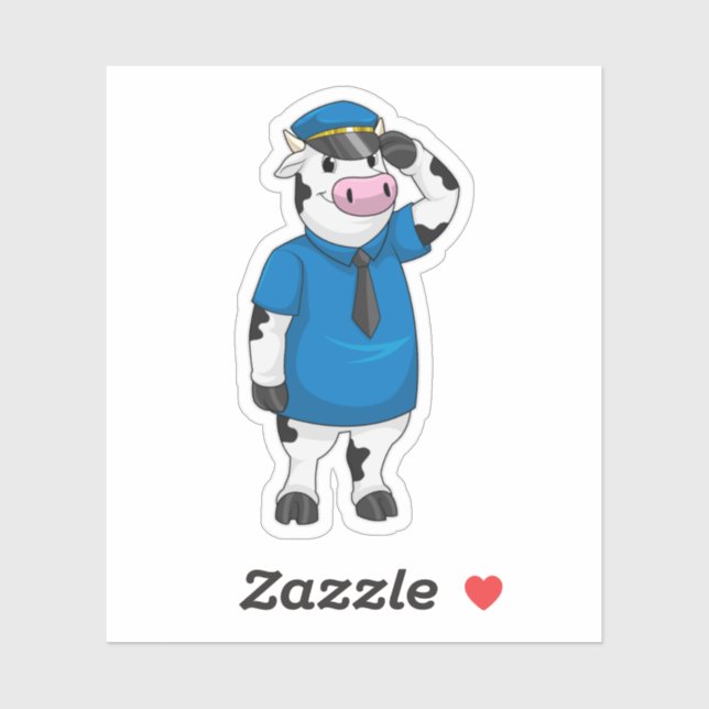 Adesivo Vaca como agente da polícia com chapéu da polícia (Folha)