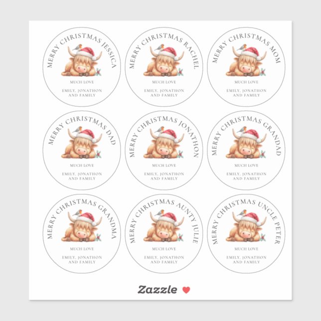 Adesivo Vaca das Terras Altas Bonitas Nomes Individuais Me (Folha)