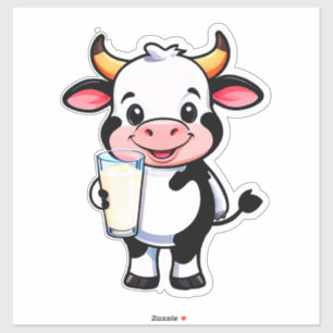Adesivo Vaca de desenho animado feliz com copo de milkshak