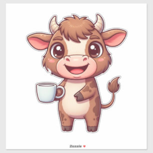 Adesivo Vaca de desenho animado feliz com copo de milkshak