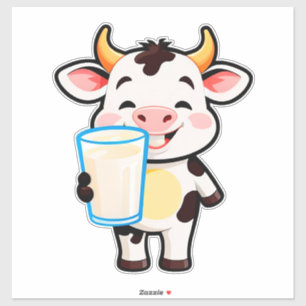 Adesivo Vaca de desenho animado feliz com copo de milkshak