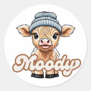 Adesivo Vaca de Moody Highland Classic Round Sticker