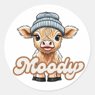 Adesivo Vaca de Moody Highland Classic Round Sticker