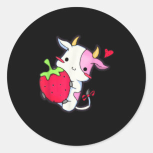 Adesivo Vaca de Morango Fresca - Vaca Rosa Adorável Kawai