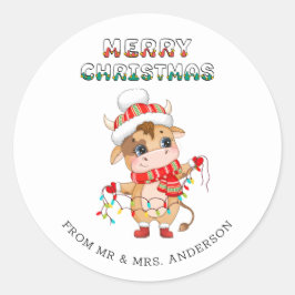 Adesivo Vaca de Natal bonita vestindo roupa de inverno