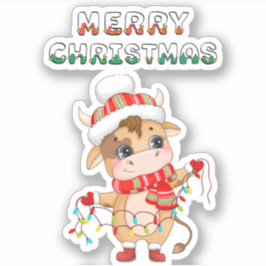 Adesivo Vaca de Natal bonita vestindo roupa de inverno