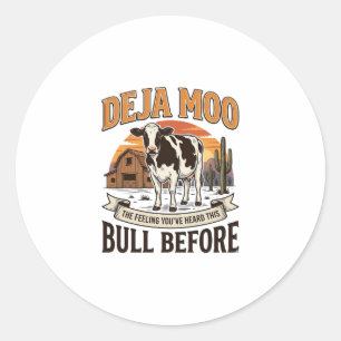 Adesivo Vaca engraçada Deja Moo desenho de camisa ocidenta