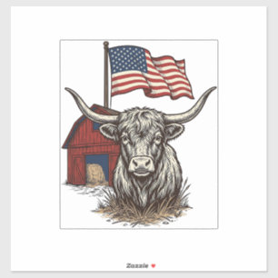 Adesivo Vaca Longhorn Patriótica e Design Vetorial de Cele