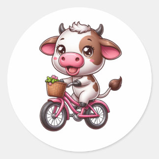 Adesivo Vaca Marrom e Branca Andando de Bicicleta