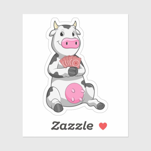 Adesivo Vaca no Poker com cartões Poker (Folha)