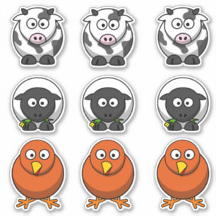 Adesivo Vaca, Ovelha, Cartuns Pintinhos De Barnyard Grande