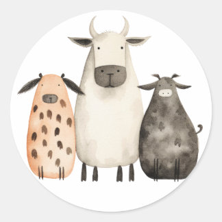 Adesivo vacas fofas e engraçadas em aquarela família
