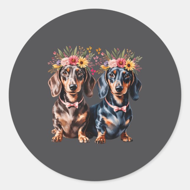 Adesivo Valentine Dachshund Matching Couple Love Floral Do (Frente)