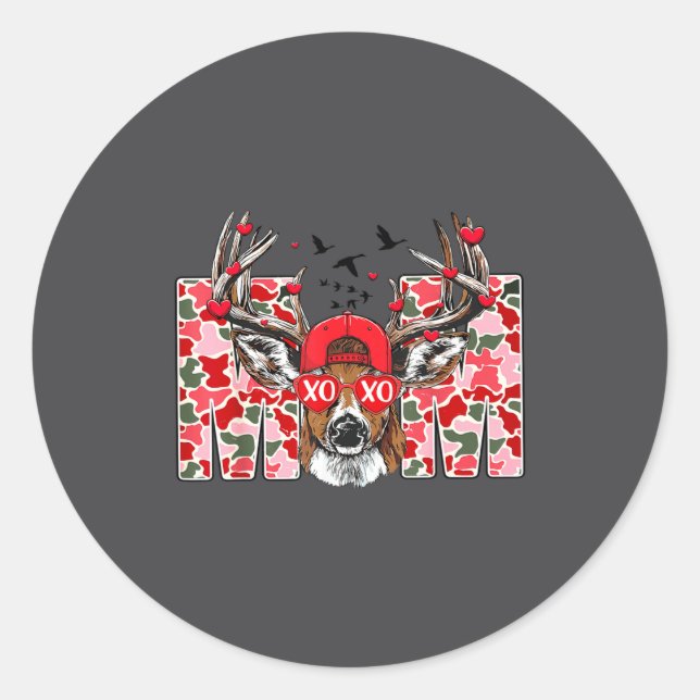 Adesivo Valentine Mom Camo Deer Buck Hunting Matching Vale (Frente)