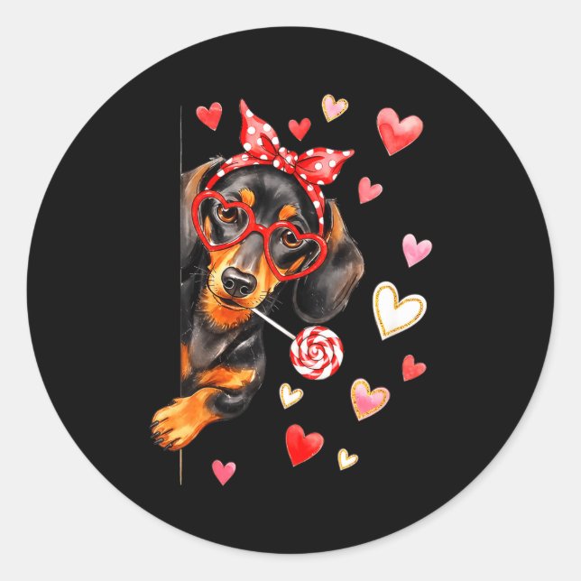 Adesivo Valentine’s Day Dog Cute Dachshund Dogs For Dog Mo (Frente)