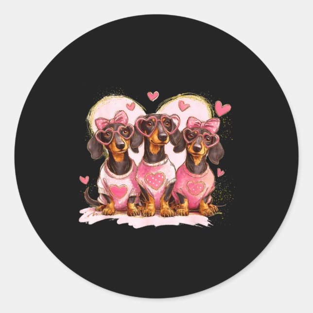 Adesivo Valentine’s Day Dog Cute Dachshund Dogs For Dog Mo (Frente)