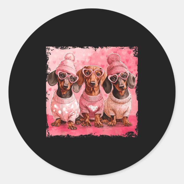Adesivo Valentine’s Day Dog Cute Dachshund Dogs For Dog Mo (Frente)