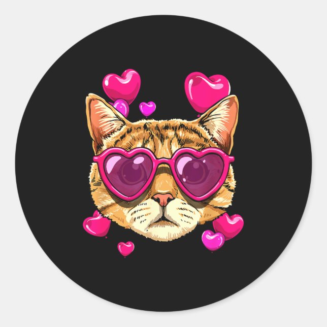 Adesivo Valentines Ca Kitten Wearing Sungl Heart Cat Lover (Frente)