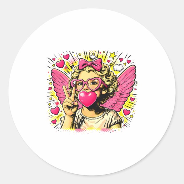 Adesivo Valentines Cute Cupid Heart Angel Love Holiday Com (Frente)
