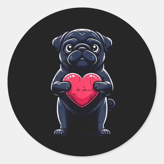 Adesivo Valentines Day Black Pug Heart Funny Dog Mom Dad F (Frente)