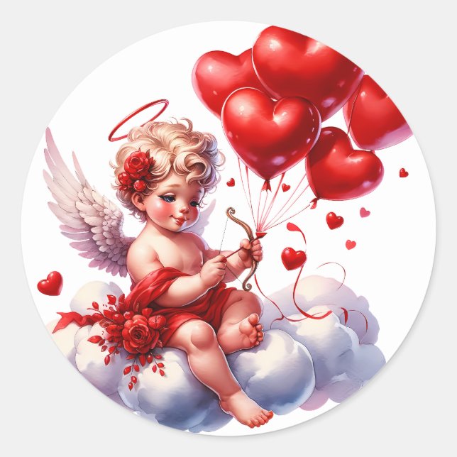 Adesivo Valentine's Day Cherub Heart Red White (Frente)