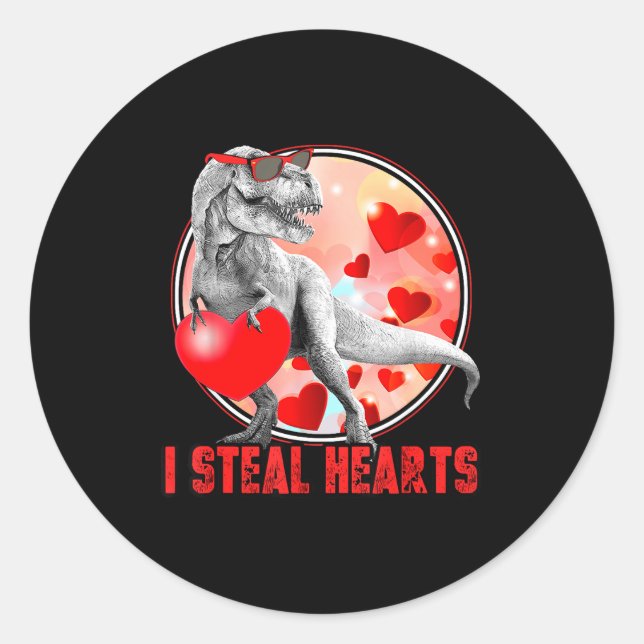 Adesivo Valentines Day Dinosaur T Rex I Steal Hearts Funny (Frente)