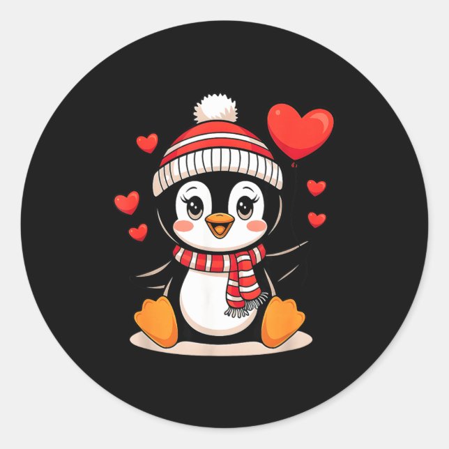 Adesivo Valentine's Day Penguin Heart Balloon Cute  (Frente)