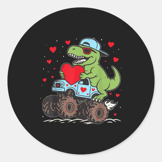 Adesivo Valentines Day T Rex Riding Monster Truck Funny To (Frente)