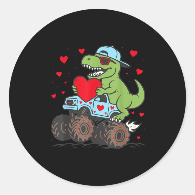 Adesivo Valentines Day T Rex Riding Monster Truck Funny To (Frente)