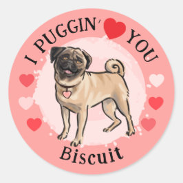 Adesivo Valentines Pug love pink hearts sticker set