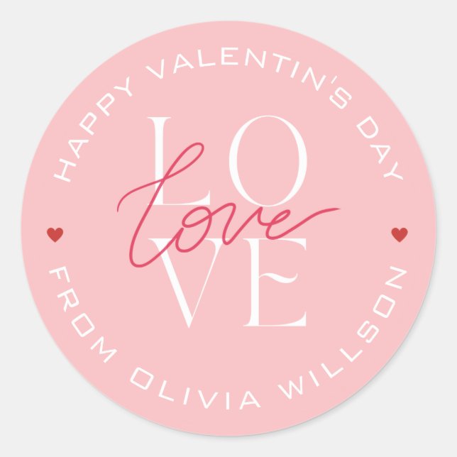 Adesivo Valentins Day Love Typografia Rosa (Frente)