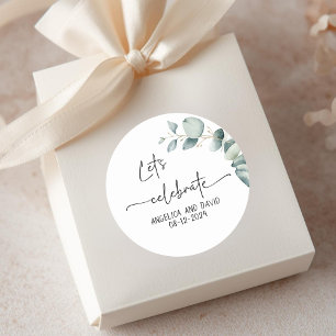 Adesivo Vamos celebrar o nome data eucalipto moderno