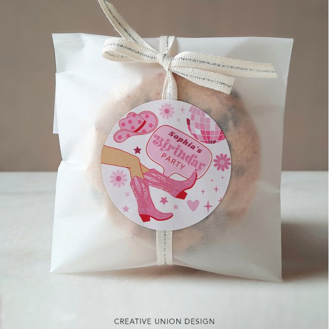 Adesivo Vamos de Festa de aniversário de vaqueira rosa Go  (Criador carregado)