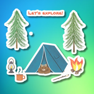 Adesivo Vamos Explorar Urso Dormindo No Acampamento