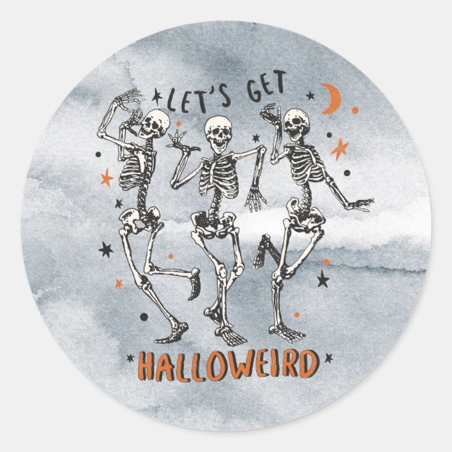 Adesivo Vamos fica mais halloweirado - Skeletons dançando (Frente)