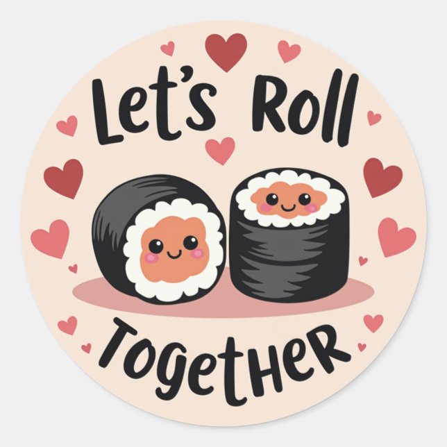 Adesivo Vamos nos juntar! - Cute Sushi Roll Namorados (Frente)